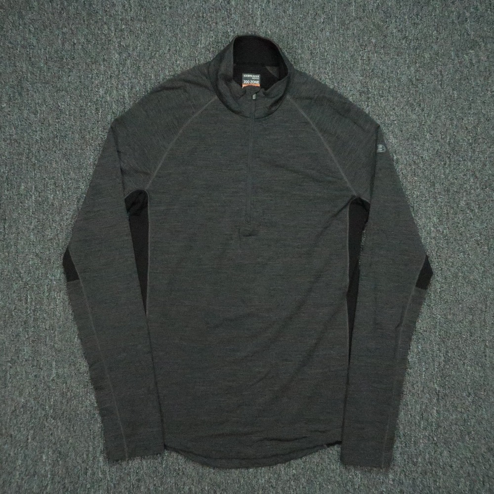 Icebreaker Pullover Mens‎ Medium Gray Quarter Zip Performance Merino 200 Zone